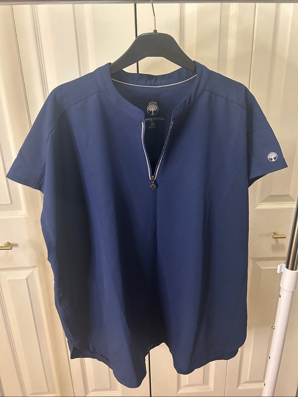 Healing Hands Navy Blue Zippered Tunic Style Scrub Top SZ 2X